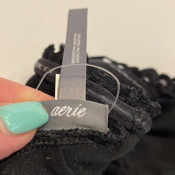 AERIE AE BLACK LACE UNPADDED Strapless BRALETTE Lacey boho festival Size Med - Picture 10 of 13